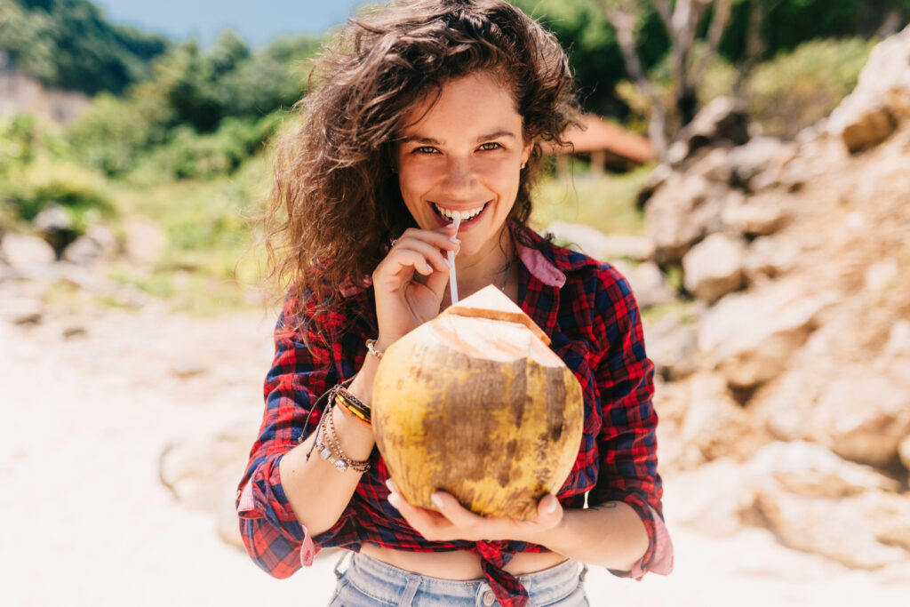 Coconut water in our store has no unnecessary additives, such as sugar, dyes or aromas. Each carton contains exactly what is inside of a freshly split coconut